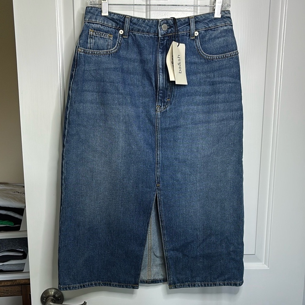 ba&sh Blue Denim Midi Skirt